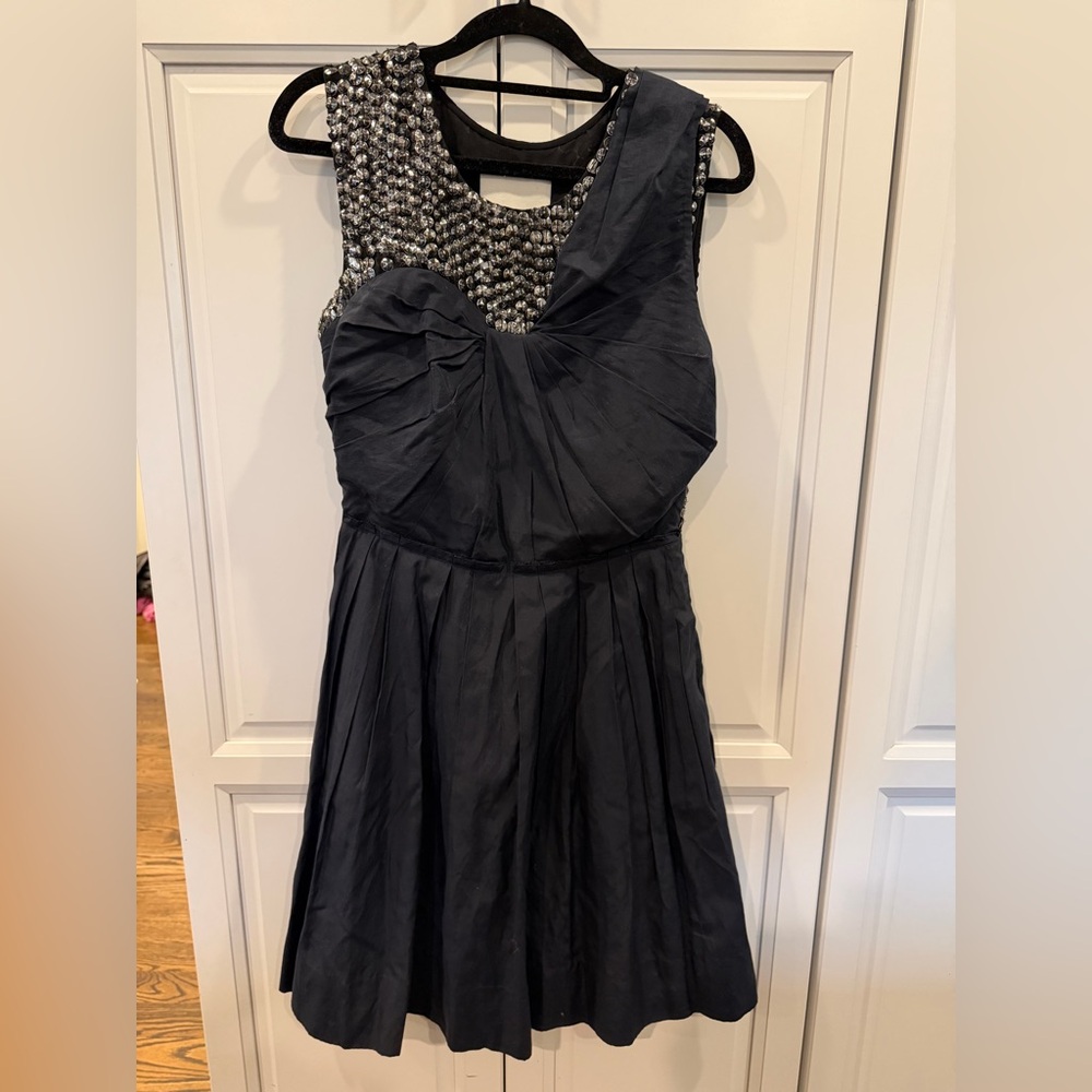 3.1 Phillip Lim Aso Silk Pleated Silver Sequin Asymmetric Cocktail Event Dress